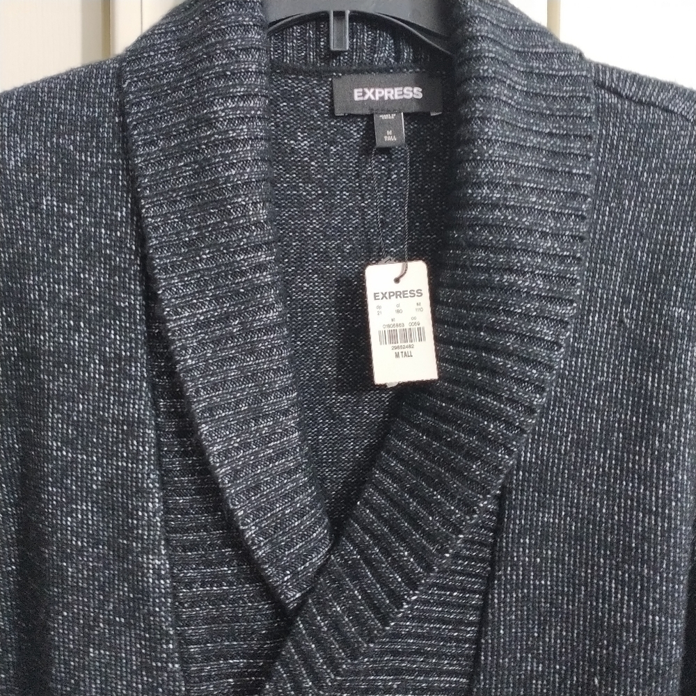 Express Double Breasted Grey Knit Sweater M Tall - Picture 2 of 13